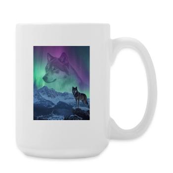 Northern Lights Wolf in the Mountains - Large Mug 440 ml - white - Right