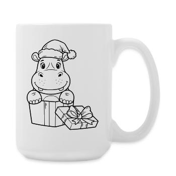 Weihnachts-Nilpferd mit Geschenken - Große Tasse 440 ml - Weiß - Rechts