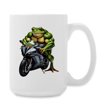 Muscle frog on motorcycle - Large Mug 440 ml - white - Right
