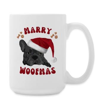 Frenchie Woofmas – Bulldog with Santa Hat - Large Mug 440 ml - white - Right