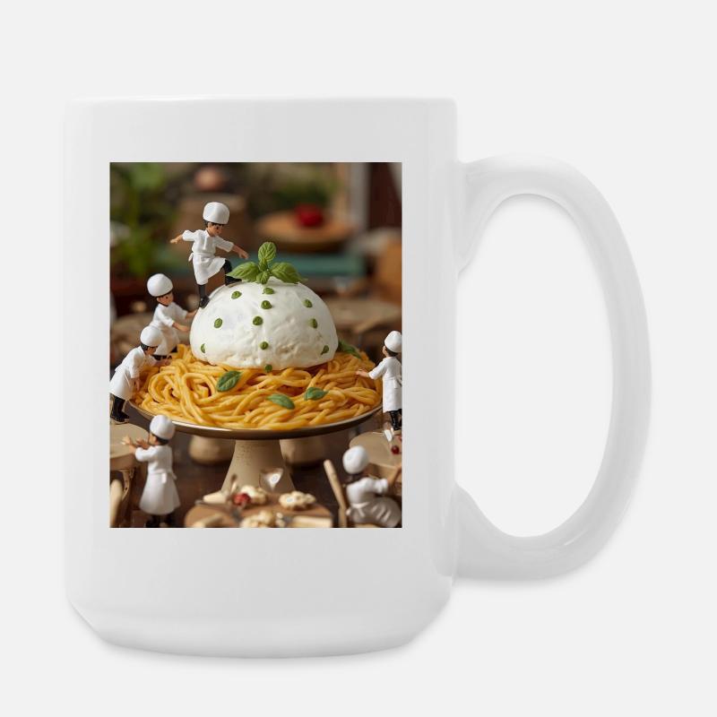 Miniaturköche auf Nudeltisch - Große Tasse 440 ml - Weiß