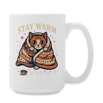 Motif du chat câlin Reste au chaud - Grande tasse 440 ml - blanc - Droite