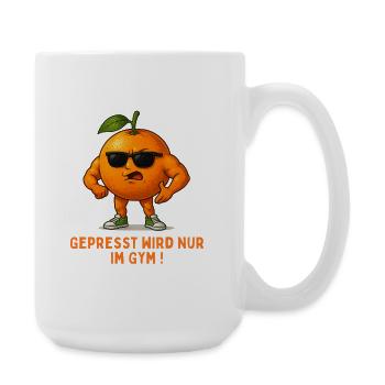Orange hero: Pressing is only done in the gym - Large Mug 440 ml - white - Right