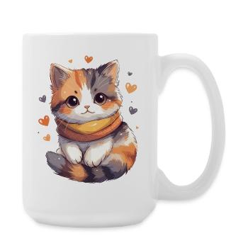Chaton calico avec écharpe et coeurs - Grande tasse 440 ml - blanc - Droite