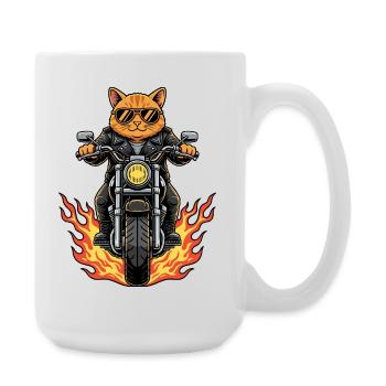 Coole Biker Katze Motorradflammen - Große Tasse 440 ml - Weiß - Rechts