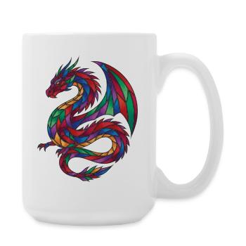 Buntglas-Drachen-Mosaik-Fantasie - Große Tasse 440 ml - Weiß - Rechts