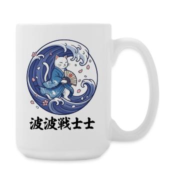 Funny Cat Great Wave off Kanagawa Japanese Art - Large Mug 440 ml - white - Right