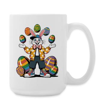 Bunter Osterhase mit Eierkranz - Große Tasse 440 ml - Weiß - Rechts