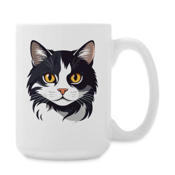 schwarz weiß Katzenkopf Grafik süß Katze Goldaugen - Große Tasse 440 ml - Weiß - Rechts