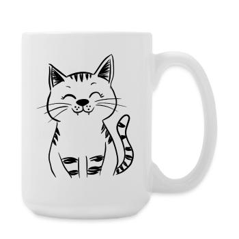 Minimal Smiling Cat Line Art – Happy Kitty - Große Tasse 440 ml - Weiß - Rechts