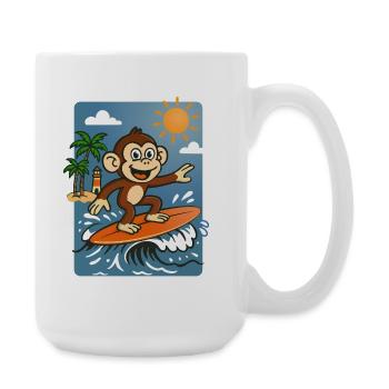 Surfing Monkey Cartoon – Sommer-Tropendesign - Große Tasse 440 ml - Weiß - Rechts