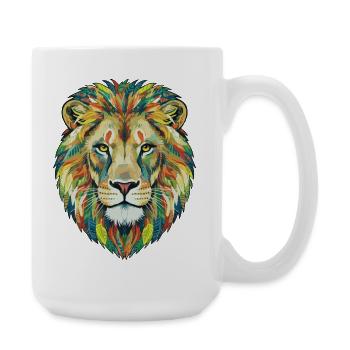 Tête de lion colorée avec motif de feuilles - Grande tasse 440 ml - blanc - Droite