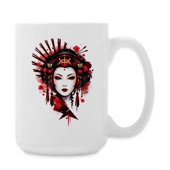 Mystical geisha in red art style - Large Mug 440 ml - white - Right