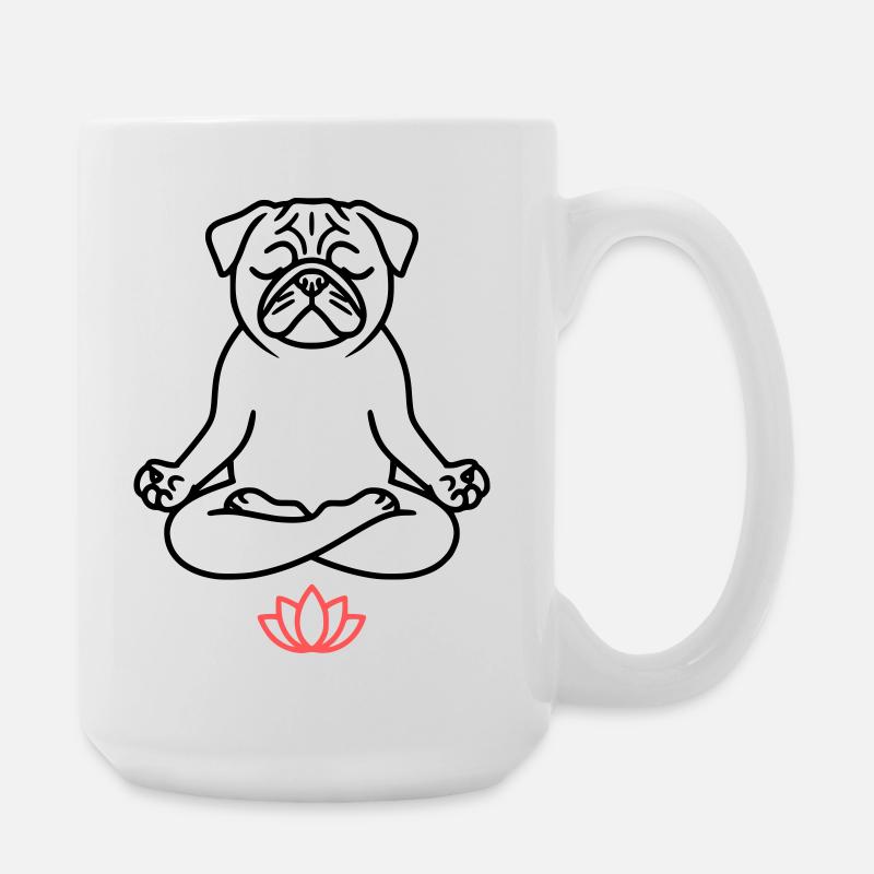 Mops Yoga Meditation Outline - Große Tasse 440 ml - Weiß