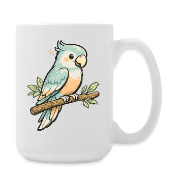 Pastellpapagei auf Ast – Vintage Stil - Große Tasse 440 ml - Weiß - Rechts