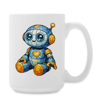 Roboter Motiv Glasfenster Look Cartoon  - Große Tasse 440 ml - Weiß - Rechts