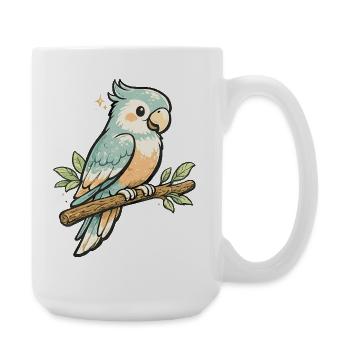 Pastel parrot on branch - Large Mug 440 ml - white - Right
