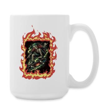 Flammen Skelett Skateboard - Große Tasse 440 ml - Weiß - Rechts