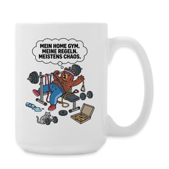 Chaos im Heimtraining-Bär - Große Tasse 440 ml - Weiß - Rechts
