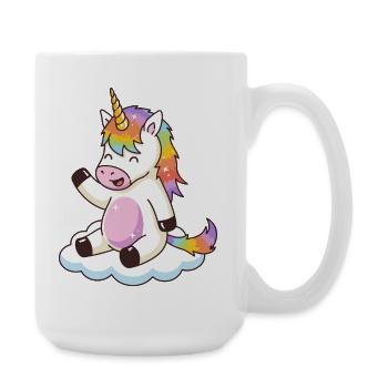 Regenbogen-Einhorn auf der Wolke - Große Tasse 440 ml - Weiß - Rechts