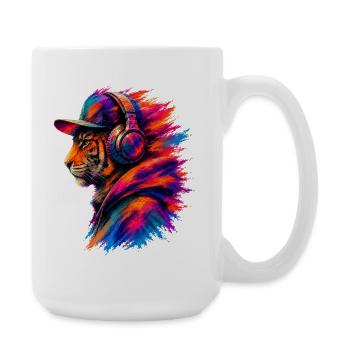 Tiger avec casque – Musique et vêtements urbains - Grande tasse 440 ml - blanc - Droite