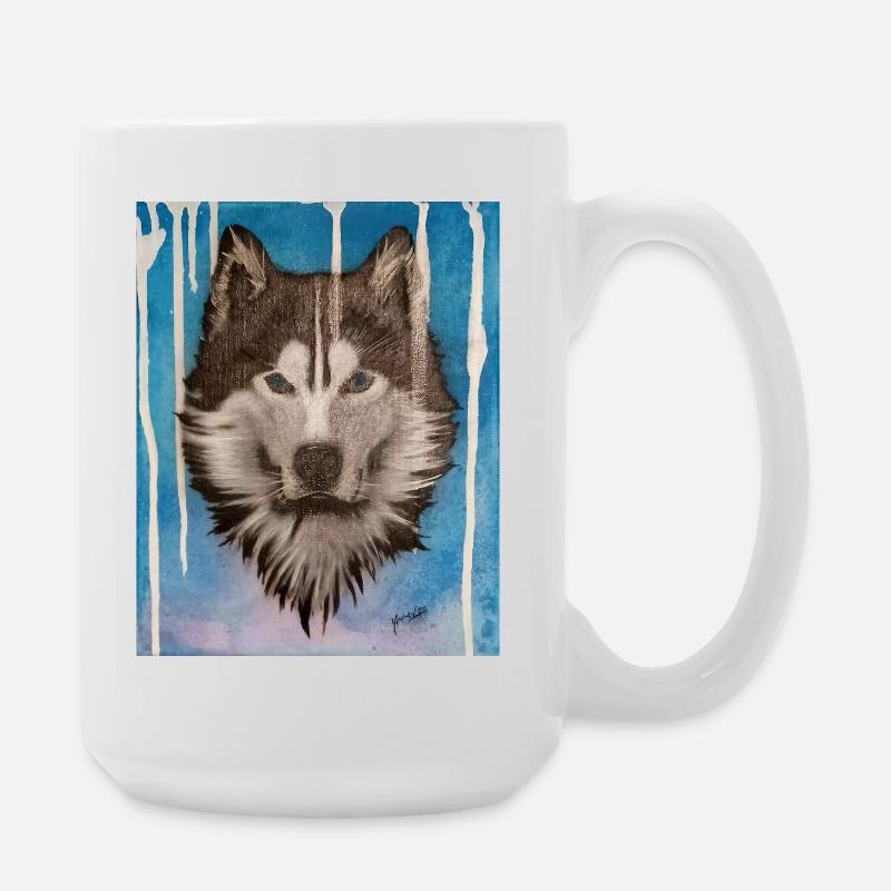 Conception aquarelle Husky - Grande tasse 440 ml - blanc