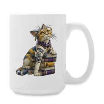 Purruse Les Pages Chat rat de bibliothèque mignon avec des lunettes - Grande tasse 440 ml - blanc - Droite