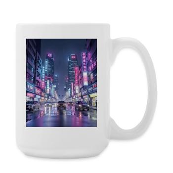 Neon Rain Cityscape - Large Mug 440 ml - white - Right