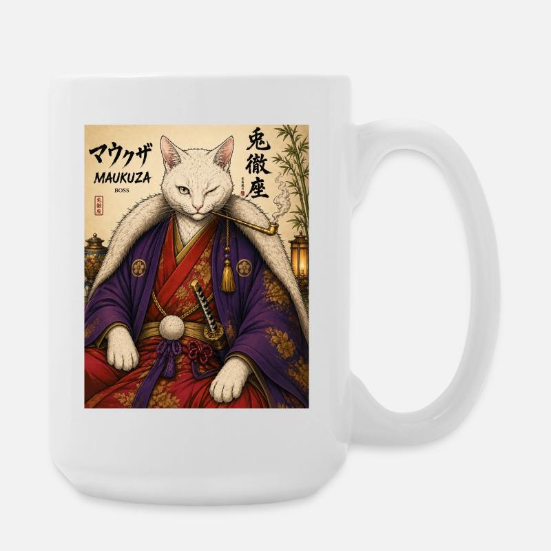 Maukuza Samurai Katze - Große Tasse 440 ml - Weiß