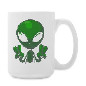 Pixel Green Alien Peace Sign - Large Mug 440 ml - white - Right