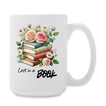 Stack of flowers from books - Large Mug 440 ml - white - Right