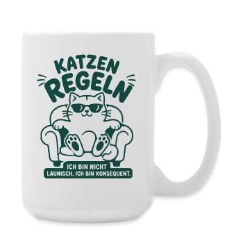 Katzen regeln konsequent Humor - Große Tasse 440 ml - Weiß - Rechts