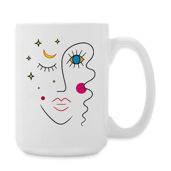 Abstract face day and night - Large Mug 440 ml - white - Right
