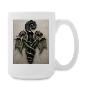 Drachen um den Griffstab - Große Tasse 440 ml - Weiß - Rechts