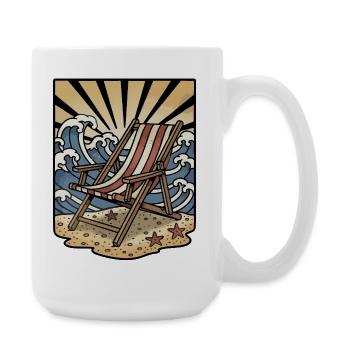 Strandstuhl Sonnenliege Wellen Retro - Große Tasse 440 ml - Weiß - Rechts