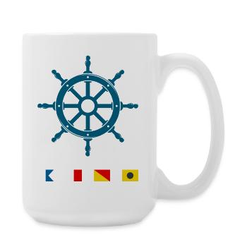Maritime Signal Flags Steering Wheel Design - Large Mug 440 ml - white - Right
