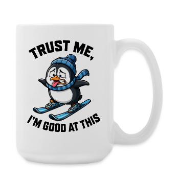 Pinguin Skifahrer Quirky Cartoon Spruch - Große Tasse 440 ml - Weiß - Rechts