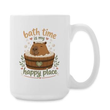 Bath Time Cabybara in a Wooden Tub - Large Mug 440 ml - white - Right