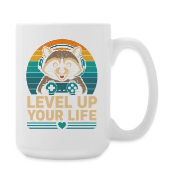 Level Up Your Life Raccoon Gamer - Large Mug 440 ml - white - Right