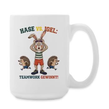 Hase vs. Igel Teamwork - Große Tasse 440 ml - Weiß - Rechts