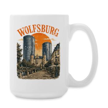 Vintage Wolfsburg Skyline historisches Wolfsburg - Große Tasse 440 ml - Weiß - Rechts