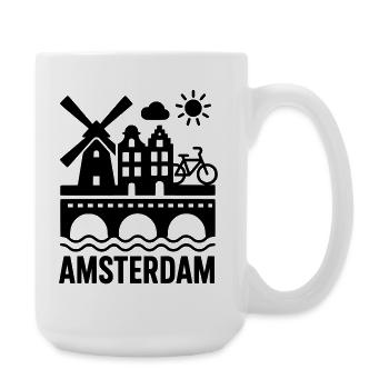 Amsterdam Windmühle Fahrrad Kanal - Große Tasse 440 ml - Weiß - Rechts