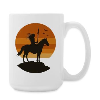 Sonnenuntergang Reiter Silhouette - Große Tasse 440 ml - Weiß - Rechts