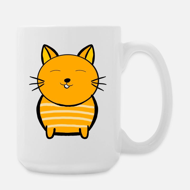 Cheerful orange cat with stripes - Large Mug 440 ml - white