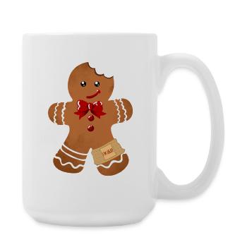 Gingerbread man with red ribbon and plaster - Large Mug 440 ml - white - Right