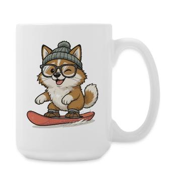 Shiba Inu Beim Snowboarden Mit Mütze Und Brille - Große Tasse 440 ml - Weiß - Rechts