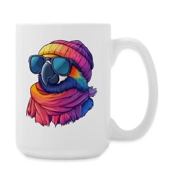 Bunte Papageien-Zeichentrick-Kawaii-Wintersonnenbrille - Große Tasse 440 ml - Weiß - Rechts