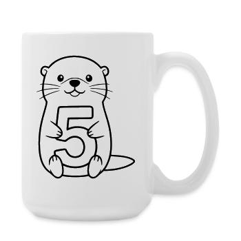 Otter Holding the Number 5 Cartoon Illustration - Large Mug 440 ml - white - Right