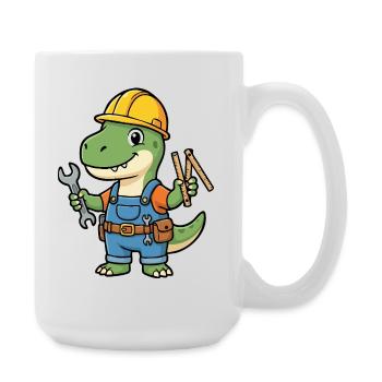 Dino construction worker with tools - Large Mug 440 ml - white - Right