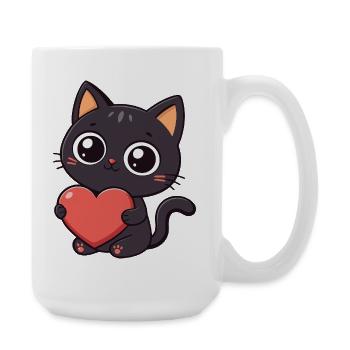 Kawaii black cat holding a red heart - Large Mug 440 ml - white - Right